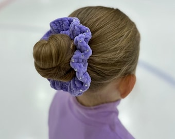 Crochet Velvet Scrunchie: Rhinestone Hair Tie with crystals