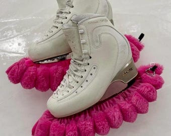 Neon Pink Fluffy Ice Skate Soakers: Blade Covers, Skate Guards (8-11" Blades)