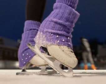 Calentadores de piernas con perlas⎥ calentadores de piernas tejidos a mano para patinaje, yoga, baile, ballet y trajes casuales I puños de botas