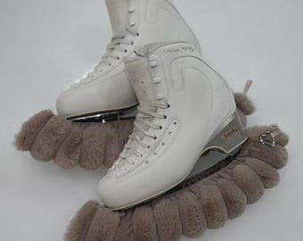 Personalized Fluffy Ice Skate Blade Soakers, Soft Fur Guards, Heart Carabiner