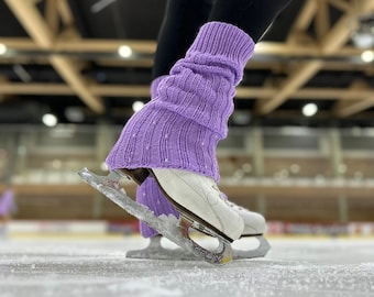 Calentadores de piernas lilas con perlas AB heladas⎥ calentadores de piernas tejidos a mano para patinaje, yoga, baile, ballet y trajes casuales ⎥ puños de botas