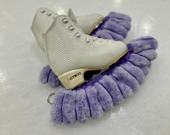 Fluffy Fur Ice Skate Soakers, variety of colors: Blade Covers with Heart Carabiner