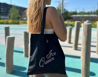 Ice Queen Black Tote bag for figure skater and crystals lover