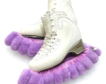 Amethyst Fluffy Ice Skate Blade Soakers, Cozy Fur Skate Guards