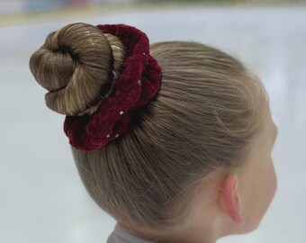 Crochet Velvet Scrunchie: Rhinestone Hair Tie with black diamond crystals