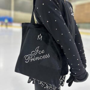 Czarna torba typu tote Ice Princess dla łyżwiarki figurowej i miłośniczki kryształów