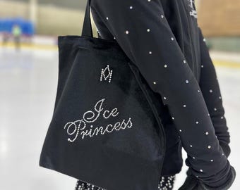 Ice Princess Black Tote bag for figure skater and crystals lover