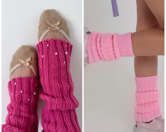 Leg warmers with pearls⎥ hand knitted leg warmers for skating, yoga, dancing, ballet and casual outfits I boot cuffs