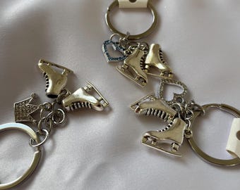 Ice Skate Keychain: Figure Skater Gift with Heart/Crown Charm