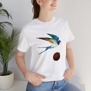 Unladen Swallow Carrying a Coconut, Monty Python and The Quest For Holy Grail, Funny Movie Shirt, Free Shipping