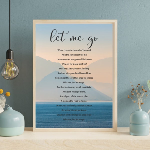 Miss Me But Let Me Go, Funeral Poem, In Loving Memory, Embracing Memories, Remembrance Poem Sympathy Gift, Condolence Gift, Loss and Healing