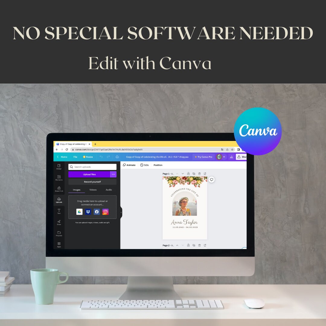 Funeral Poem Card, Editable Memorial Prayer, Obituary, Sympathy Poem