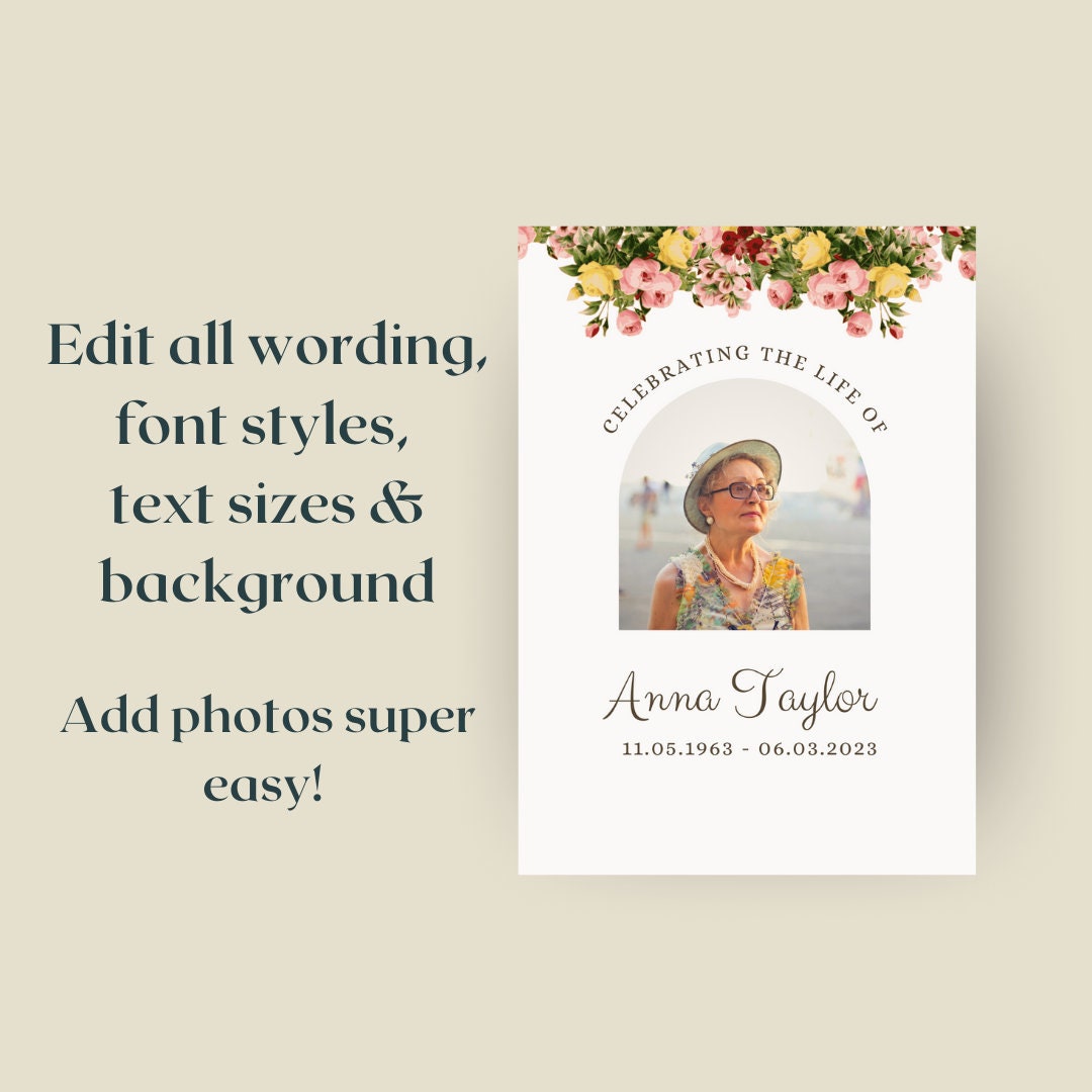 Funeral Poem Card, Editable Memorial Prayer, Obituary, Sympathy Poem