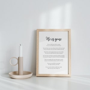 He is Gone, Printable Funeral Poem, David Harkin&#39;s Memorial, Embracing Memories, Remembrance Poem Sympathy Gift, Condolence Gift, Loss