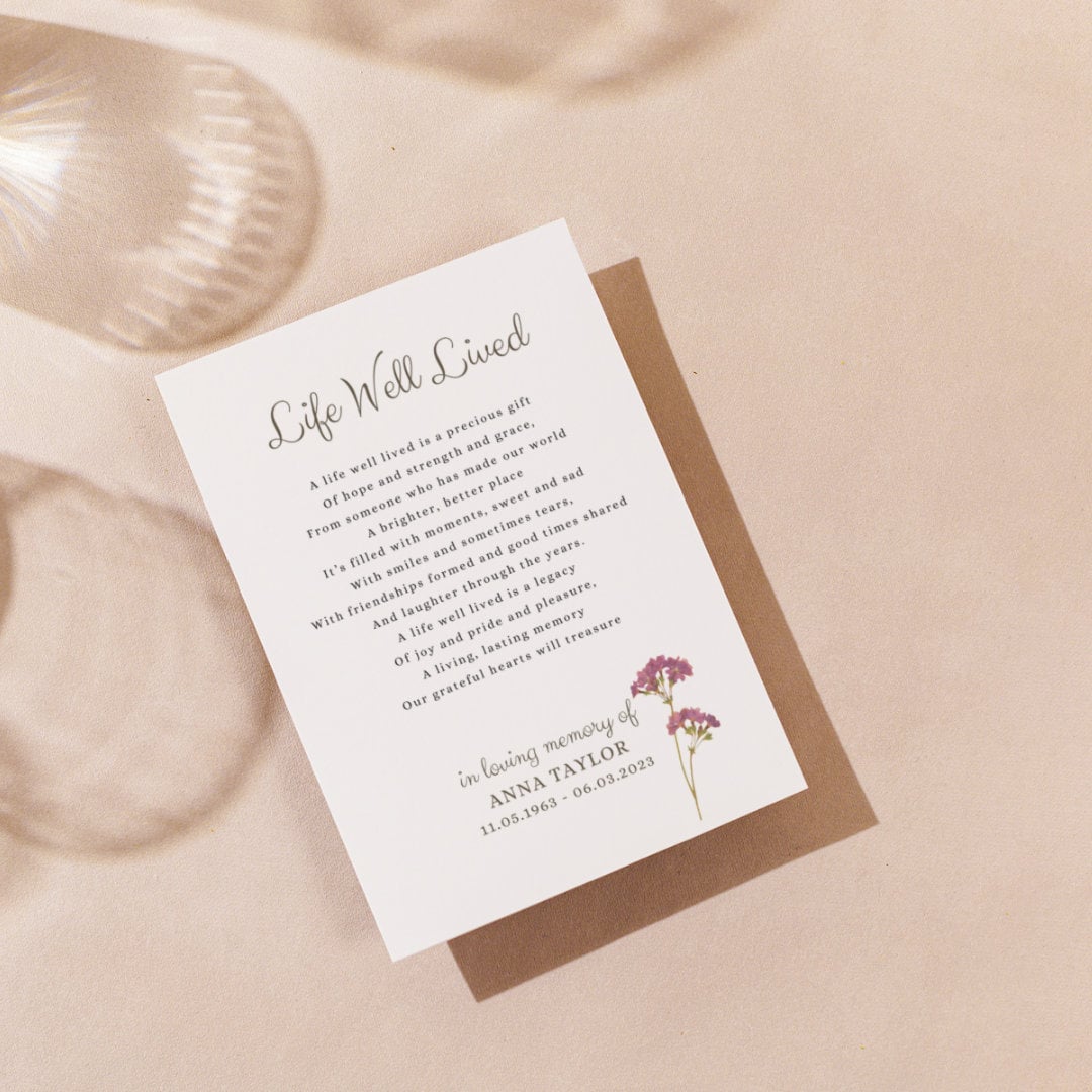 Funeral Poem Card, Editable Memorial Prayer, Obituary, Sympathy Poem