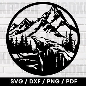 Mountains Nature Scene PNG DXF SVG, Mountains Dxf, Mountains Silhouette Svg, Mountains Clipart, Plasma Cnc, Plasma Laser Cut Files, Dxf, Svg