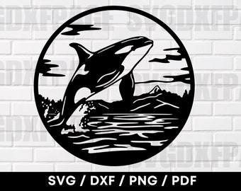Orca-Wal bricht Wasserszene DXF PNG SVG, Wal-Svg, Wal-Png, Orca-Wal-Png, Dxf-Dateien, Wal-Shilouette, Wal-ClipArt, geschnittene Datei