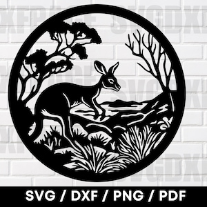 Känguru In der wilden Szene SVG PNG DXF, Känguru-Svg, Känguru Dxf, Känguru Png, Känguru-Silhouette, Cnc fürPlasma, Schneidedatei, SVG