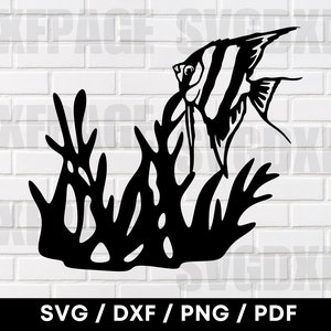 Angle Fish Scene DXF PNG SVG, Angle Fish Png, Fish Svg, Cnc File, Dxf, Fish Png Tropical Fish, Angle Fish Png, Fish Dxf, Angle Fish, Svg