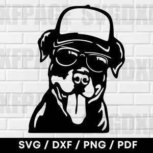 Rottweiler mit Trucker-Hut und Sonnenbrille auf SVG DXF PNG, Rotweiler-Svg, Rottweiler Png, Rottweiler, Hund Clipart, Hund Dxf, Cnc Laser-Datei