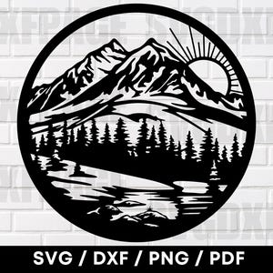 Mountains Nature Scene PNG DXF SVG, Mountains Dxf, Mountains Silhouette Svg, Mountains Clipart, Plasma Cnc, Plasma Laser Cut Files, Dxf, Svg