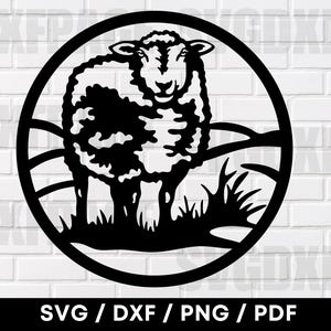 Pecora nella scena della fattoria DXF PNG SVG, pecora Svg, sagoma di pecora, clipart di pecora, file laser al plasma Cnc, file tagliati, disegni digitali, fattoria