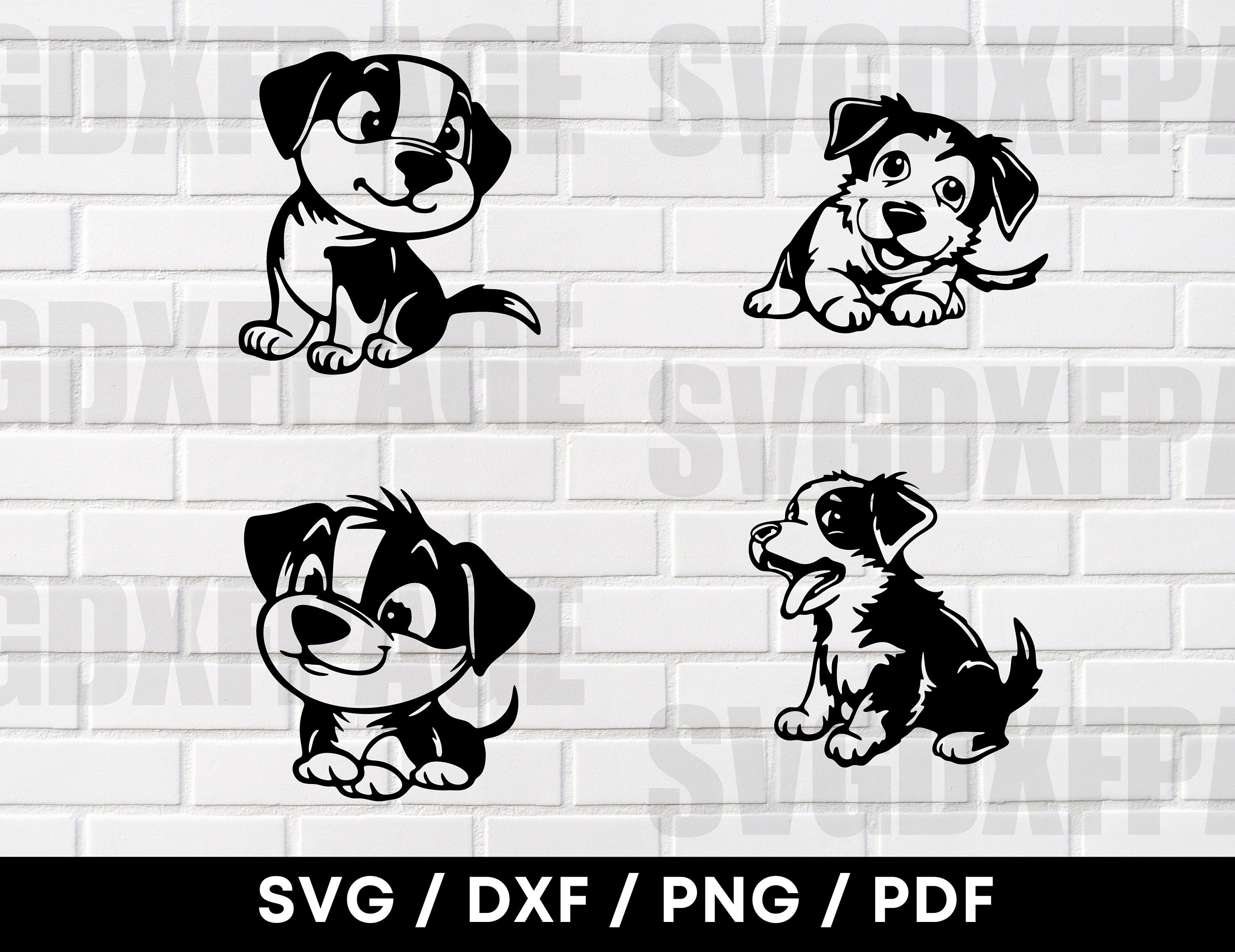Cartoon Puppies SVG DXF PNG Clipart, Cute Puppies, Dog Lover Silhouette ...