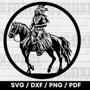 Chief Native Indian On A Horse SVG PNG DXF, Native Indian Silhouette, Indian Clipart, Cnc For Plasma, Native Indian Svg, Cherokee Indian Svg