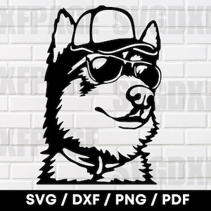 Husky With Trucker Hat And Sunglasses On DXF PNG SVG, Husky Svg, Husky Dog, Husky Png, Shilouette Dxf, Svg For Slipart, Vector Portait, Dxf