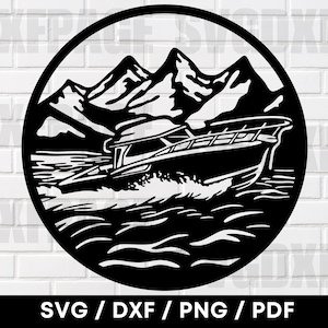 Boat Scene SVG PNG DXF, Boat Svg, Dxf Files For Plasma, Boat Silhouette, Digital Download, Fishing Svg, Dxf Files, Cut File, Silhouette, Png