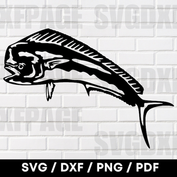 Mahi Mahi Fish SVG DXF PNG, Mahi Mahi, Fish Svg, Archivo Dxf para plasma, Silueta de pescado, Corte láser, Cnc, Svg para Cricut, Arte de pared de madera
