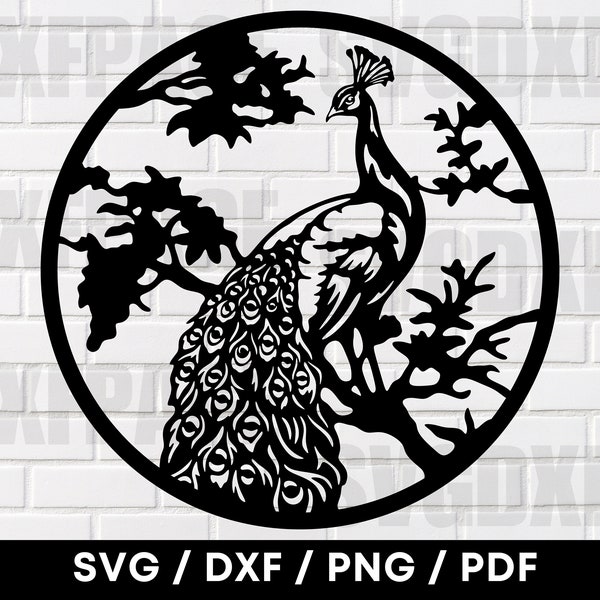 Pfau Szene SVG DXF PNG, Pfau SVG, Pfau Png, Pfau Shilhouette, Dxf Dateien, Shilhouette, Digital Cut Files, Downloads, Pfau, Cnc
