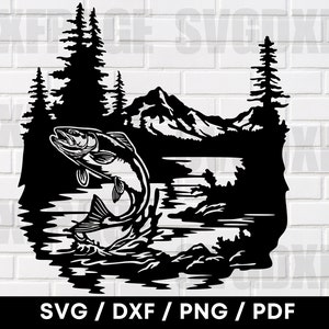 Salmon Jumping Out The Lake DXF PNG SVG, Salmon Png, Salmon Svg, Salmon Clipart, Salmon Silhouette, Dxf Files For Plasma, Cnc Files, Salmon