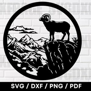 Mountain Goat Scene SVG PNG DXF, Mountain Goat Svg, Mountain Goat Png, Mountain Goat Silhouette, Mountain Goat Clipart, Goat Clipart, Vector