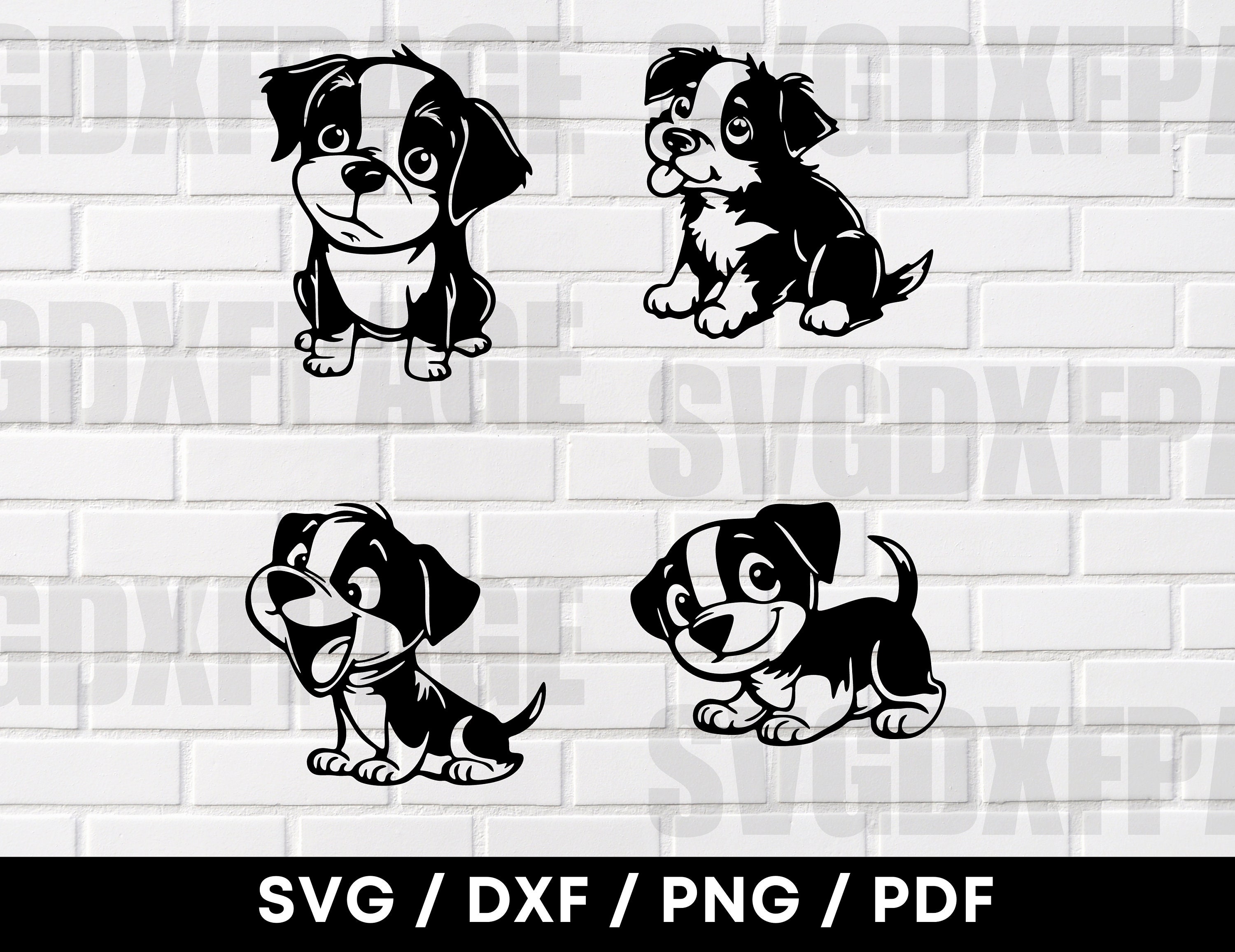 Cartoon Puppies SVG DXF PNG Clipart, Cute Puppies, Dog Lover Silhouette ...