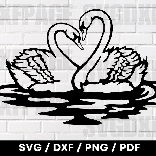 Swans On The Lake Scene DXF PNG SVG, Swans Png, Swans Svg, Swans Silhouette, Dxf Cut Files, Digital Files, Swans, Swan Clipart, Swan Vector