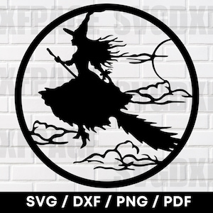 Halloween Witch Flying On A Broomstick PNG DXF SVG, Witch Svg, Witch Png, Halloween Svg, Halloween Dxf, Cnc Plasma Laser Files, Halloween