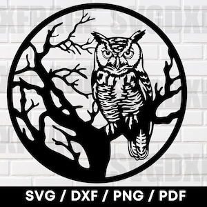 Eule Auf Einem Ast Szene SVG, Dxf, Png, Eule Clipart, Eule Clipart, Eule Clipart, Laser geschnitten, Dxf Datei, Clipart, Cnc, Laser