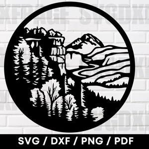 Mountains Nature Scene PNG DXF SVG, Mountains Dxf, Mountains Silhouette Svg, Mountains Clipart, Plasma Cnc, Plasma Laser Cut Files, Dxf, Svg