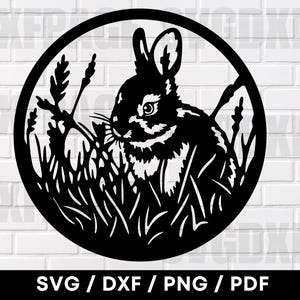 Scène de lapin SVG DXF PNG, Clipart lapin, Silhouette de lapin, fichiers découpés au Laser plasma, lapin Png, Svg de lapin, fichiers laser plasma Cnc, lapin