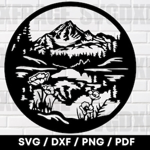 Mountains Nature Scene PNG DXF SVG, Mountains Dxf, Mountains Silhouette Svg, Mountains Clipart, Plasma Cnc, Plasma Laser Cut Files, Dxf, Svg