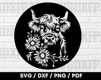 Highland Kuh Bauernhof Szene PNG SVG DXF, Highland Kuh Dekor, Bauernhof Dekor, Kuh Dekor, Dxf Laser Cut Datei, Highland Kuh Silhouette, Dekorieren, Bauernhof