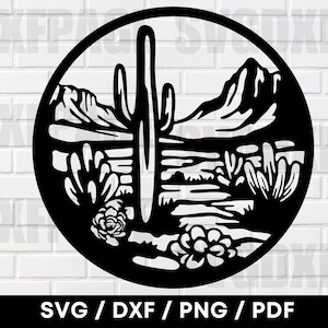 Pustynia Dziki Dziki Zachód Scena Znak DXF SVG PNG, Pustynia Svg, Pustynia Png, Plik Dxf, Plik Png, Plik Svg, Plik Dxf Plasma Laser, Pustynia, Svg, Dxf