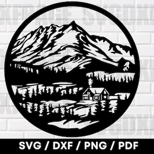 Mountains Nature Scene PNG DXF SVG, Mountains Dxf, Mountains Silhouette Svg, Mountains Clipart, Plasma Cnc, Plasma Laser Cut Files, Dxf, Svg