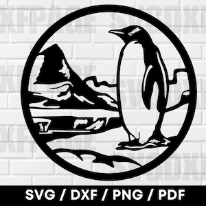 Escena de pingüino DXF PNG SVG, Penguin Svg, Archivos Dxf para plasma, Svg, Penguin Clip Art, Silueta de pingüino, Archivos cortados, Signos Dxf, Archivos cortados