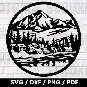 Mountains Nature Scene PNG DXF SVG, Mountains Dxf, Mountains Silhouette Svg, Mountains Clipart, Plasma Cnc, Plasma Laser Cut Files, Dxf, Svg
