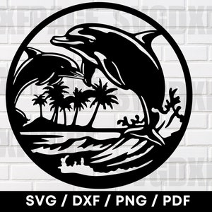 Delfine Szene SVG PNG DXF, Dxf-Dateien für Plasmen, Delfine SVG, Delfine Silhouette, Cnc-Dateien, Wand-Dekor, Meeresszene, Dxf
