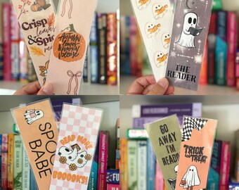 Fall & Spooky Bookmarks | Cute Ghost and Pumpkin Designs | Laminated Autumn Reading Gift for Book Lovers, Teachers, and Halloween Fans