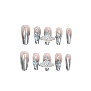 Galactic Royalty Press On Nail/Coffin Nail/cross/Planet Charms/Handpainted Nails/Y2K Elegant Nails/Fancy Fake Nails/Gel Nail Art