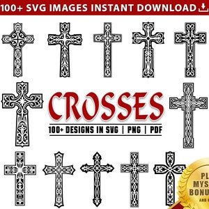 CROSSES SVG Bundle, Ornate Cross SVG Bundle, Cross Clipart, 100+ Religious Silhouette Graphic Cutting Files, Commercial Use